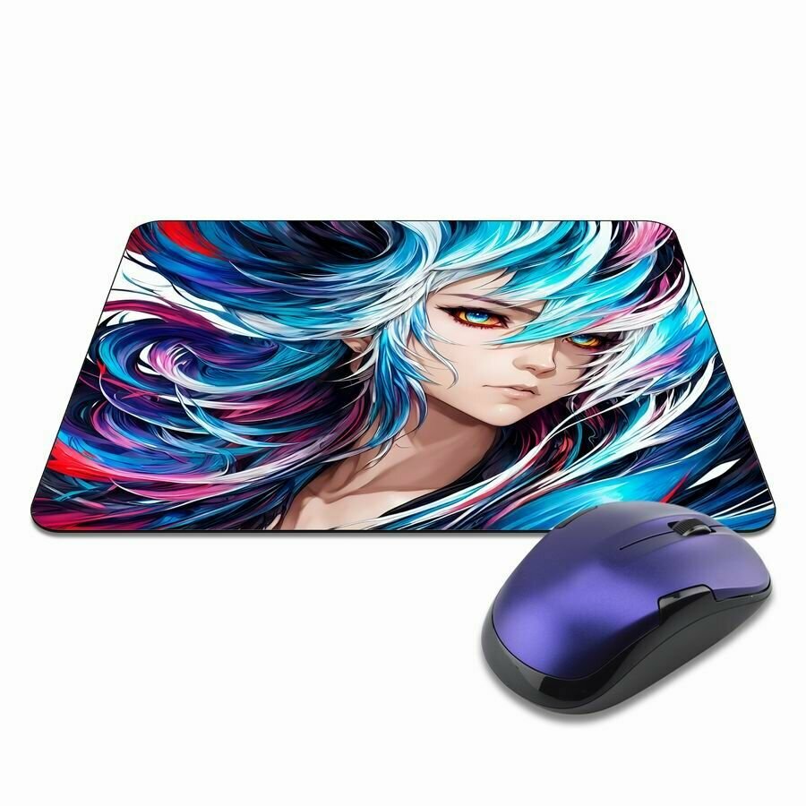 Коврик для мышки Аниме девушка, прорезиненный, влагоотталкивающий, с не стирающимся изображением, 22х18см, толщина 3мм