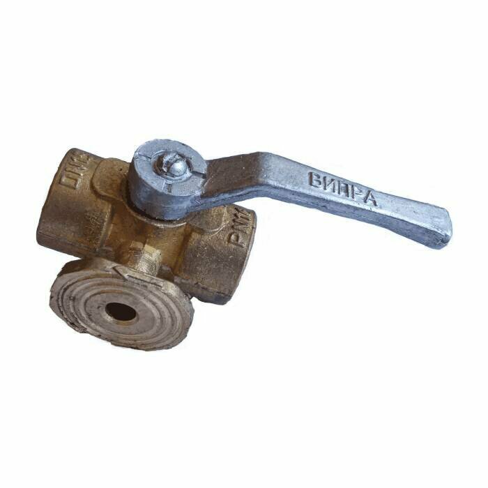 фото Кран для манометра 3-ходовой латунь 11б38бк/11б18бк Ду 15 Ру16 ВР G1/2"-М20х1,5 с рукояткой с фланцем випра КПТ 3.05.00-01А