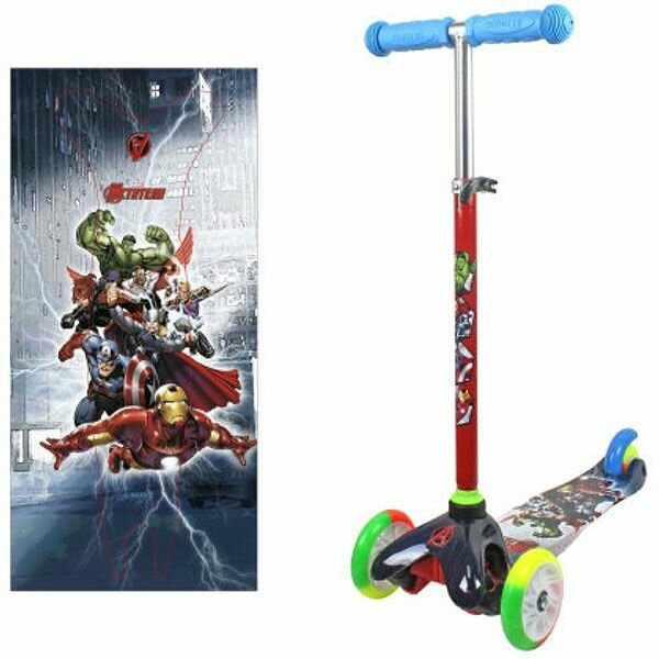 Детский 3-колесный самокат 1 TOY Т11420 "MARVEL Мстители" (2018) красный/голубой