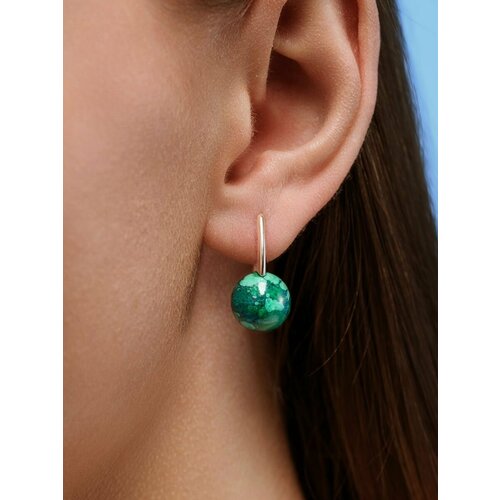 Серьги Argentum серебро 925 проба золочение малахит размер 12 мм длина 17 см зеленый 1700₽