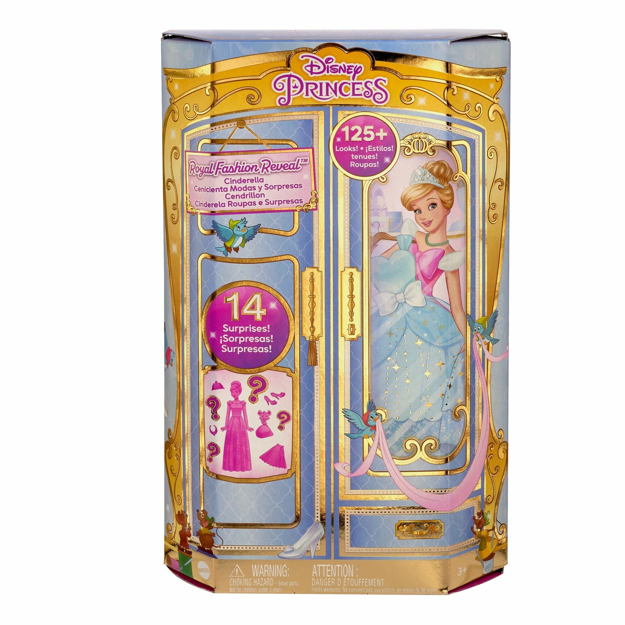 Mattel Disney Princess Royal Fashion Reveal Cinderella / Модная кукла и таинственный друг с 12 нарядами-сюрпризами и аксессуарами, Показ королевской одежды принцессы Диснея