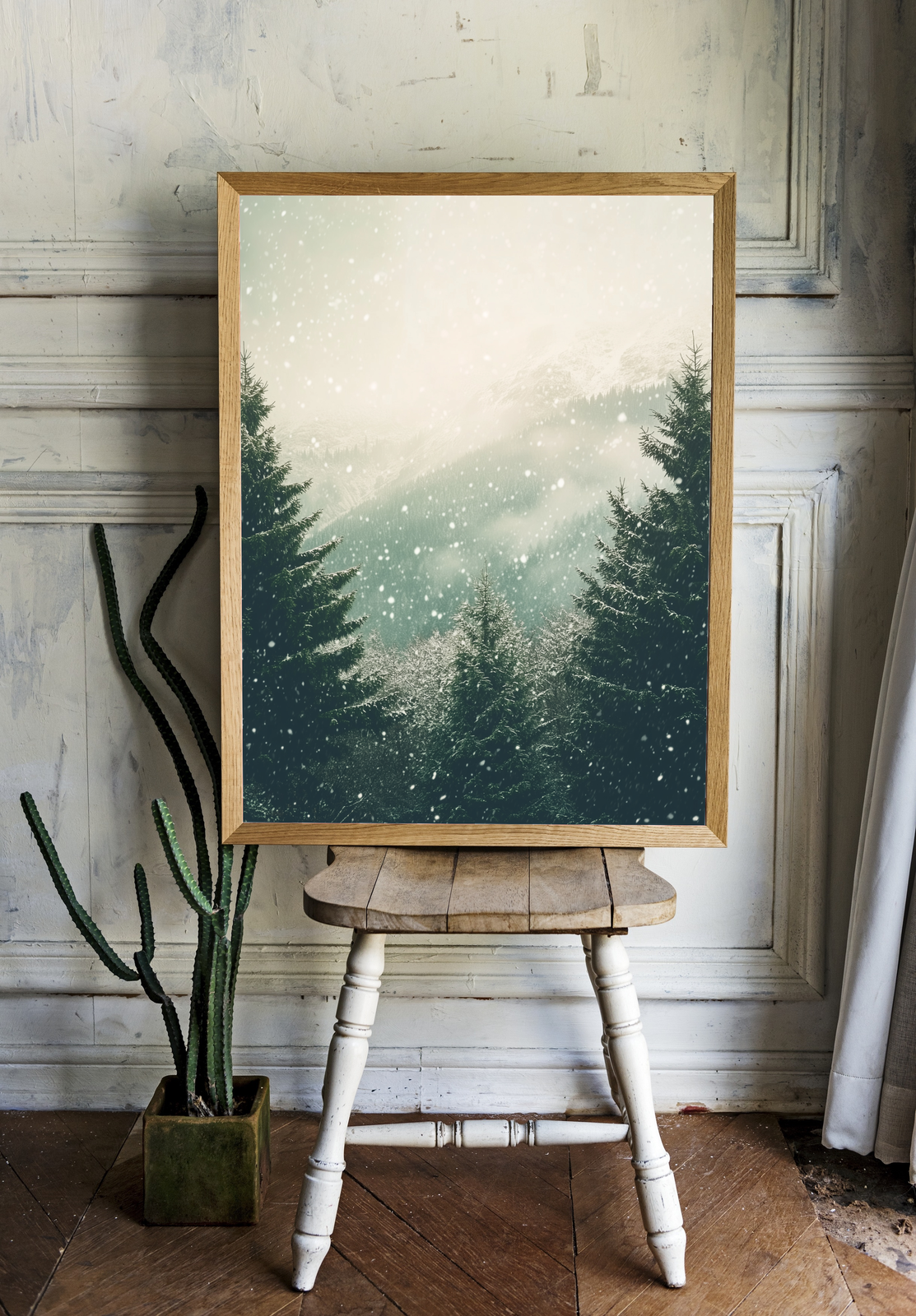 Постер "Зимний лес в горах" 40x50 без рамы