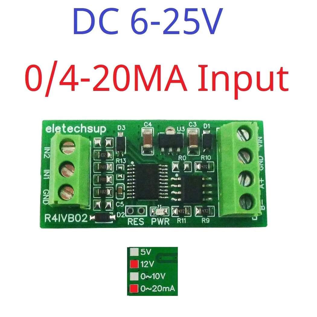 Модуль коллектора Modbus RS485 с 2-канальным высокоинтегрированным (12-битный ADC/рабочий усилитель/справочное напряжение) и 4-20мА 0-5 в 10 в, Power 6-25V IN0-20MA