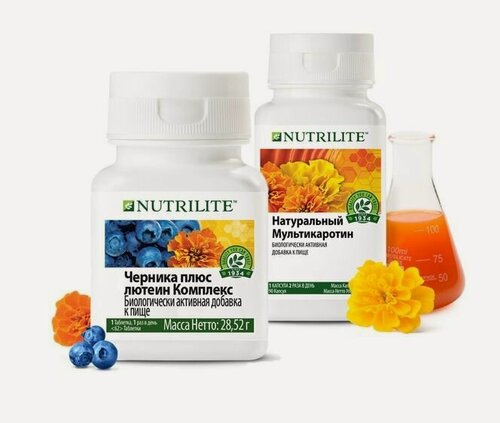 Изображение товара Набор NUTRILITE "Ультра защита для глаз" Натуральный мультикаротин, 90 капс. + Черника плюс лютеин, 62 таб.