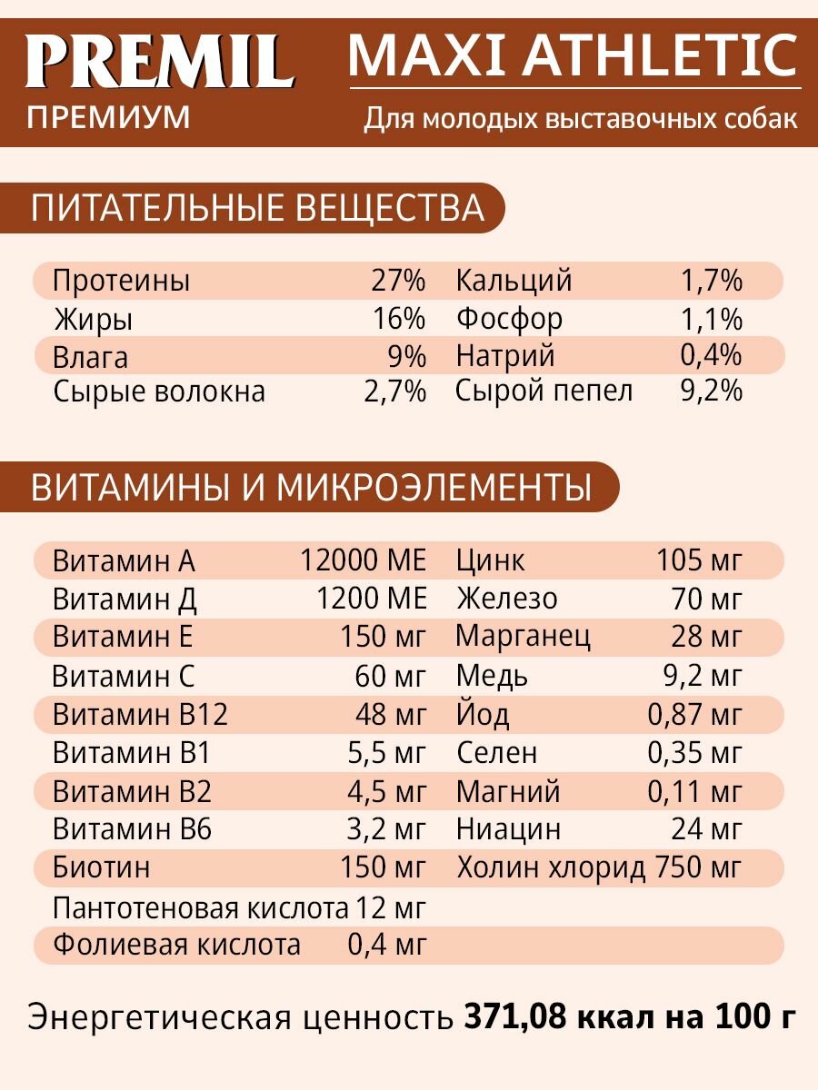 Сухой корм для собак Premil Maxi Athletic для молодых собак 3 кг — фото 1