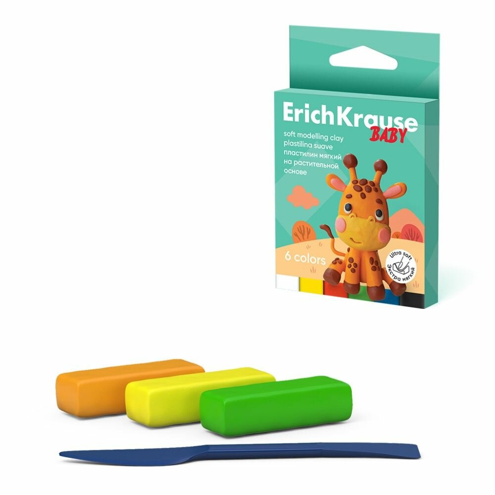 Пластилин Erich Krause "Baby", мягкий, с Алоэ Вера, 6 цветов, 90 г (61320)