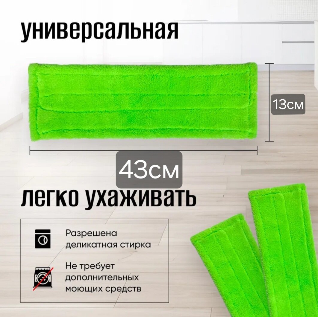 Набор сменных насадок Antella, для швабры, микрофибра, плоский моп, 43x13 см, 2 шт — фото 1