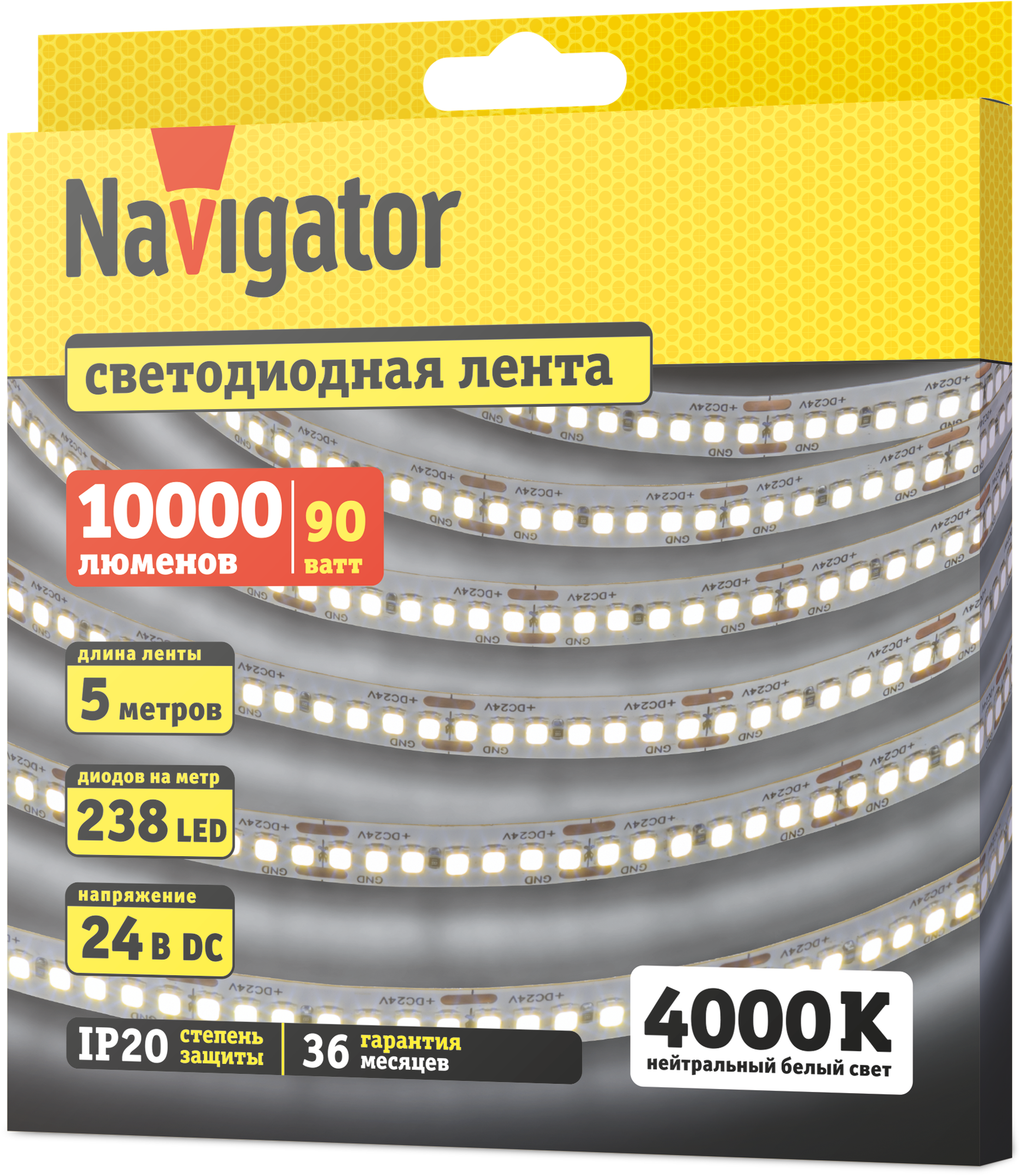 Светодиодная лента Navigator 95 304 NLS-2835W240-18-IP20-24V 5м, 4000К