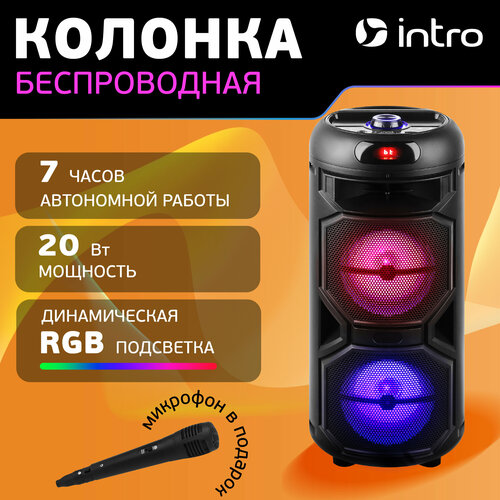 Портативная колонка Intro WZ810 bluetooth бумбокс беспроводная с микрофоном акустическая черная 162300₽