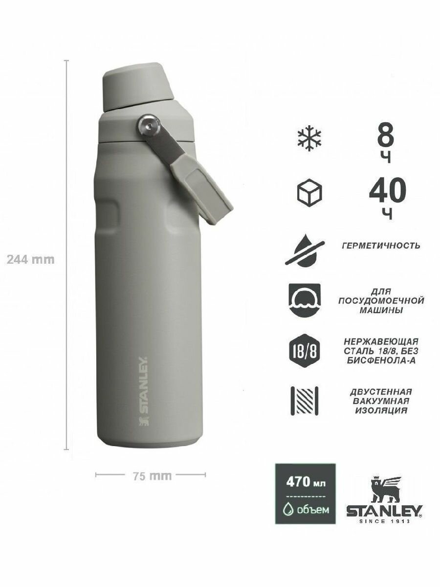 Термобутылка Stanley GO Iceflow, нержавеющая сталь, 470мл, серая