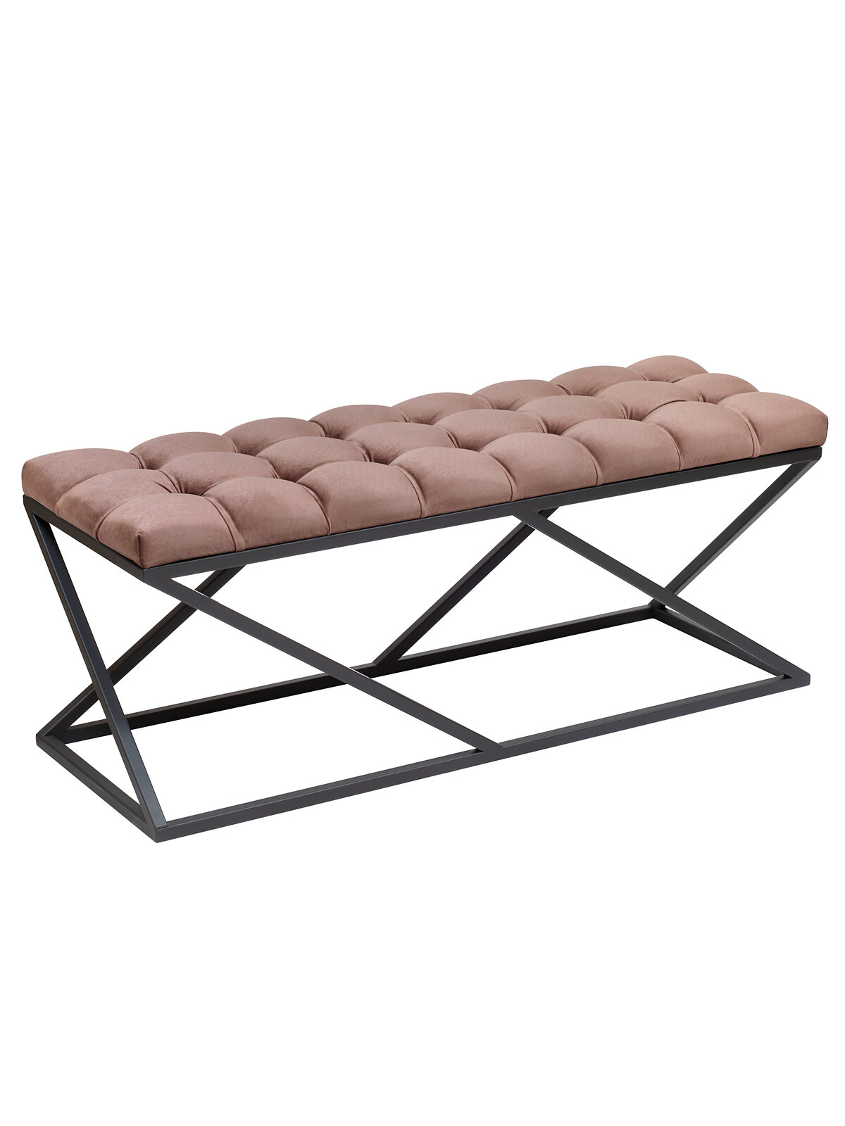 Банкетка в прихожую, спальню GREENWEEN ZUMA, черный каркас, сидение велюр цвет цвет Mocco, каретная стяжка 1100х400х450, GW-ZUMA-M-110B-K