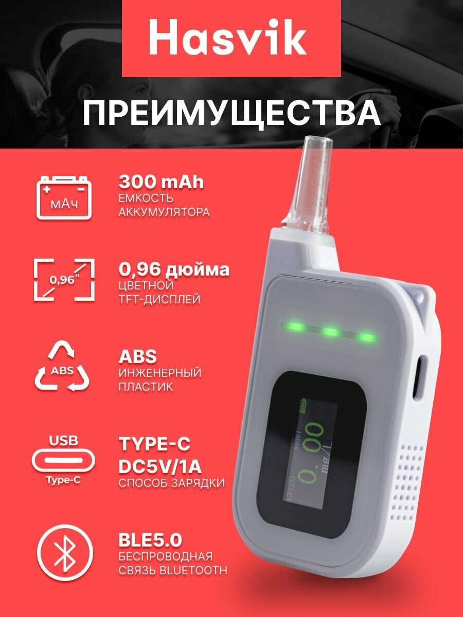 Алкотестеры Алкотестер профессиональный Hasvik Noktern, в комплекте 5 мундштуков