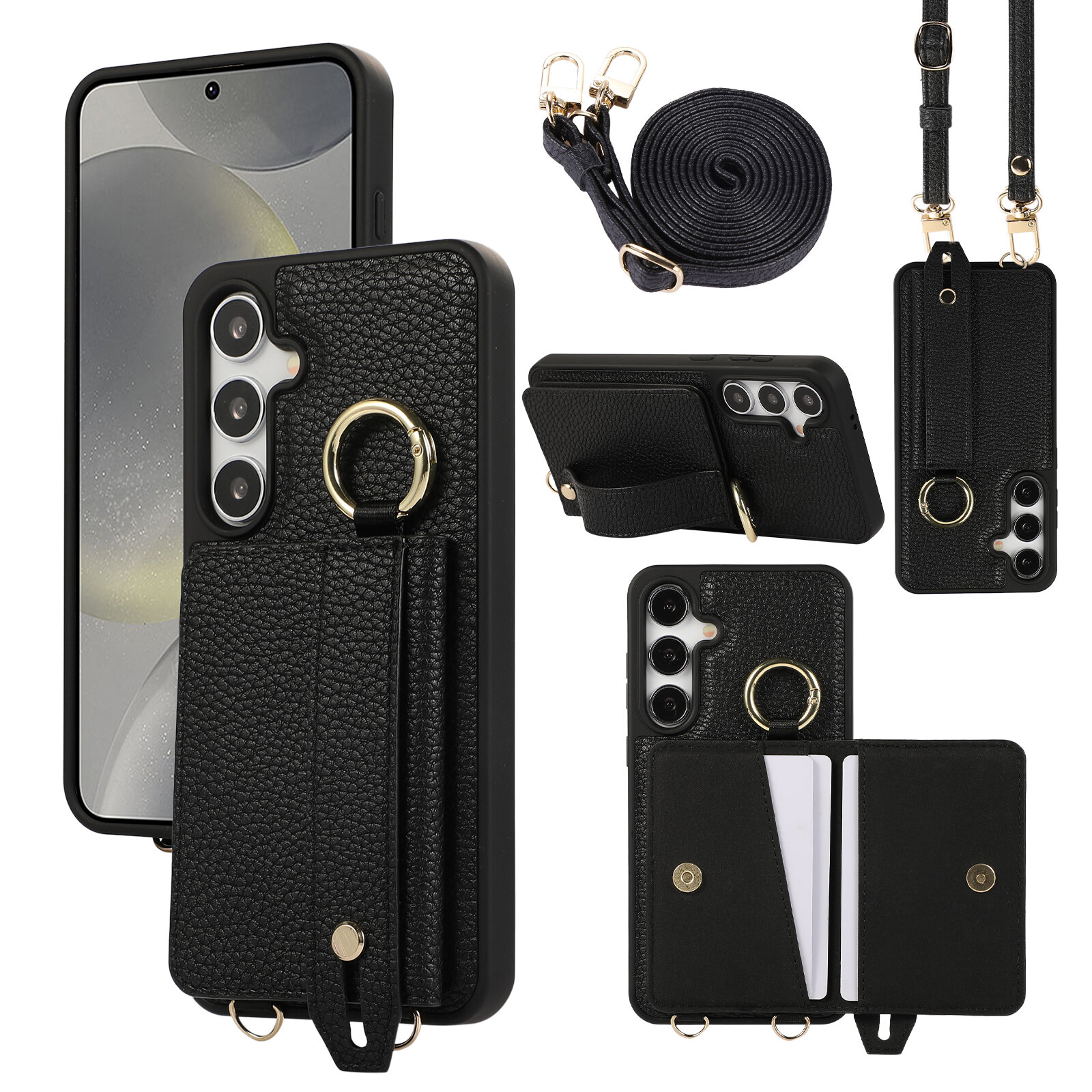 Подходит для Samsung Galaxy S24 FE/Самсунг Галакси S24 FE Модный кошелек на запястье, сумка-кошелек с длинным ремешком, S24 FE, подставка, soft touch,360° Полная защита, резина, пластик, искусственная кожа