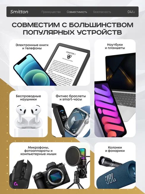 Кабель Smitton, быстрая зарядка, для Samsung/Xiaomi/Huawei, Type C, 2 м — фото 1