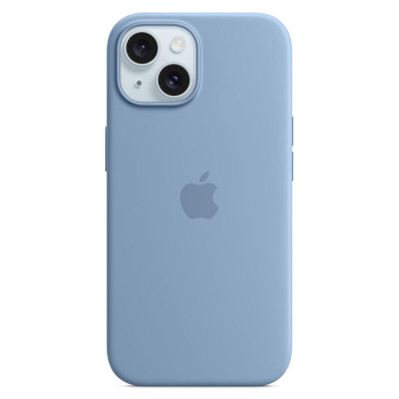 Чехол силиконовый MagSafe для iPhone 15 Winter Blue с анимацией NFC, Silicone case MagSafe для айфон 15 голубой