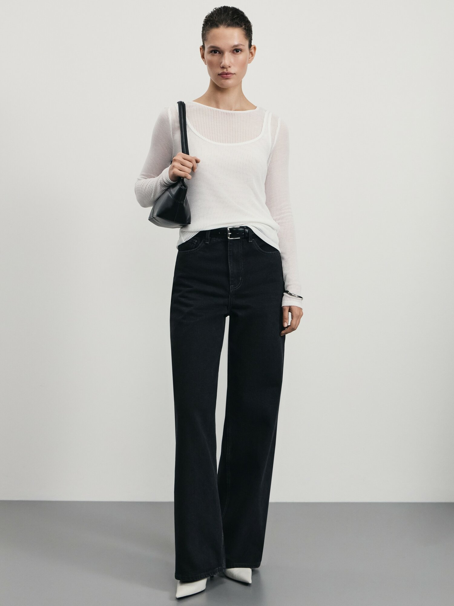 Джинсы широкие Zarina wide leg, размер S (RU 44)/170, серый