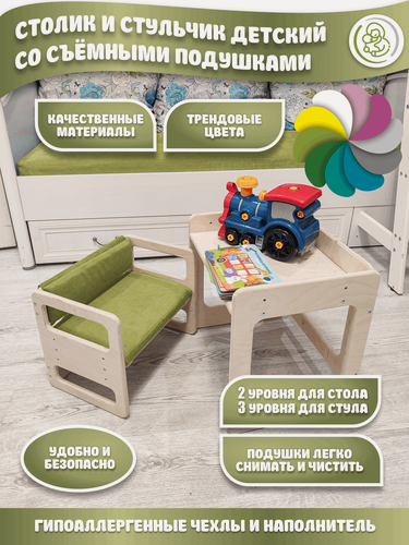 Изображение товара Детский стол и стул растущий от года для малышей, с регулировкой по высоте