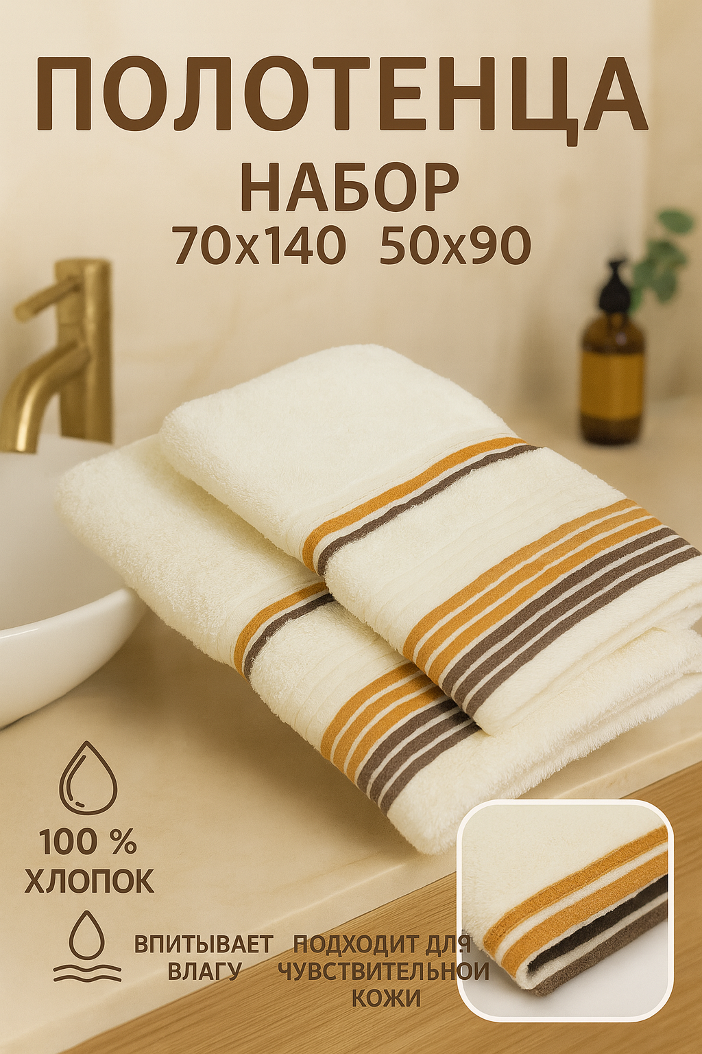 Набор махровых полотенец из хлопка — мягкое и впитывающее, для лица и банное