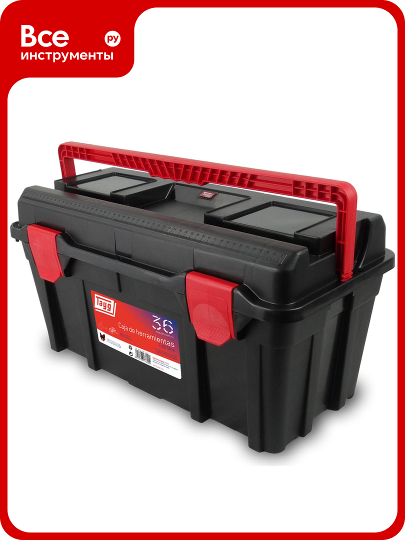 Ящик для инструмента Tayg  36 черный  глубокий лоток  футляр  ручка фиксатор  580x285x290 мм 136009