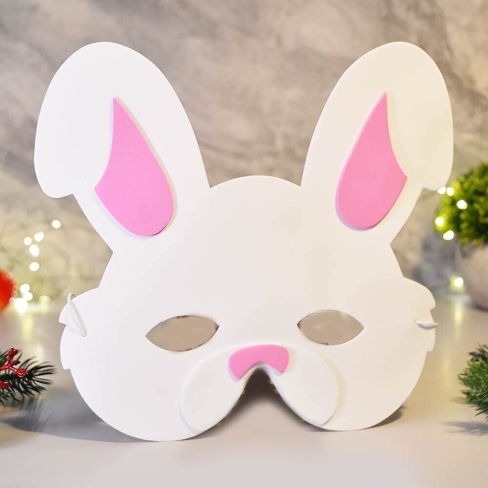 Маска карнавальная «Веселый зайка Тим» белая с розовым мягкий материал с резинкой