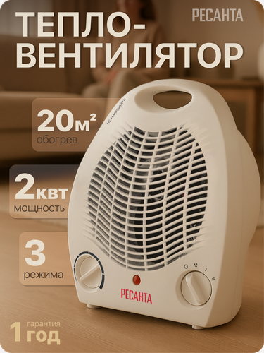 Изображение товара Обогреватель электрический, тепловентилятор Ресанта ТВС-2000, термостат