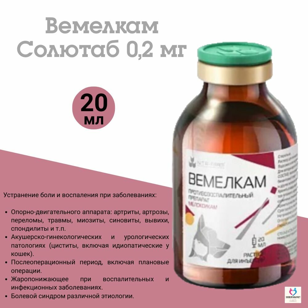 Вемелкам Мелоксикам раствор для инъекций 2 мг/мл 20 мл Nita-farm