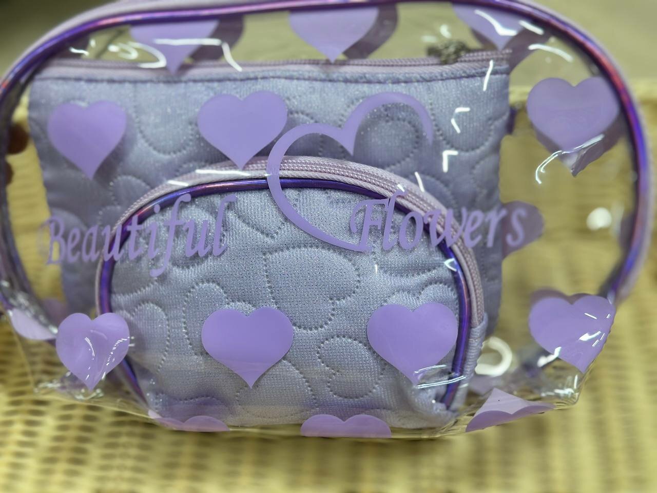 Комплект косметичек ширина: 5 см., высота: 10 см., длина: 15 см., , фиолетовый — фото 1