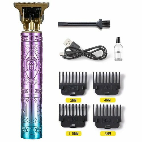 Электрическая машинка для стрижки волос T9 двухцветная зеленая и фиолетовая в дизайне головы Будды 50200₽