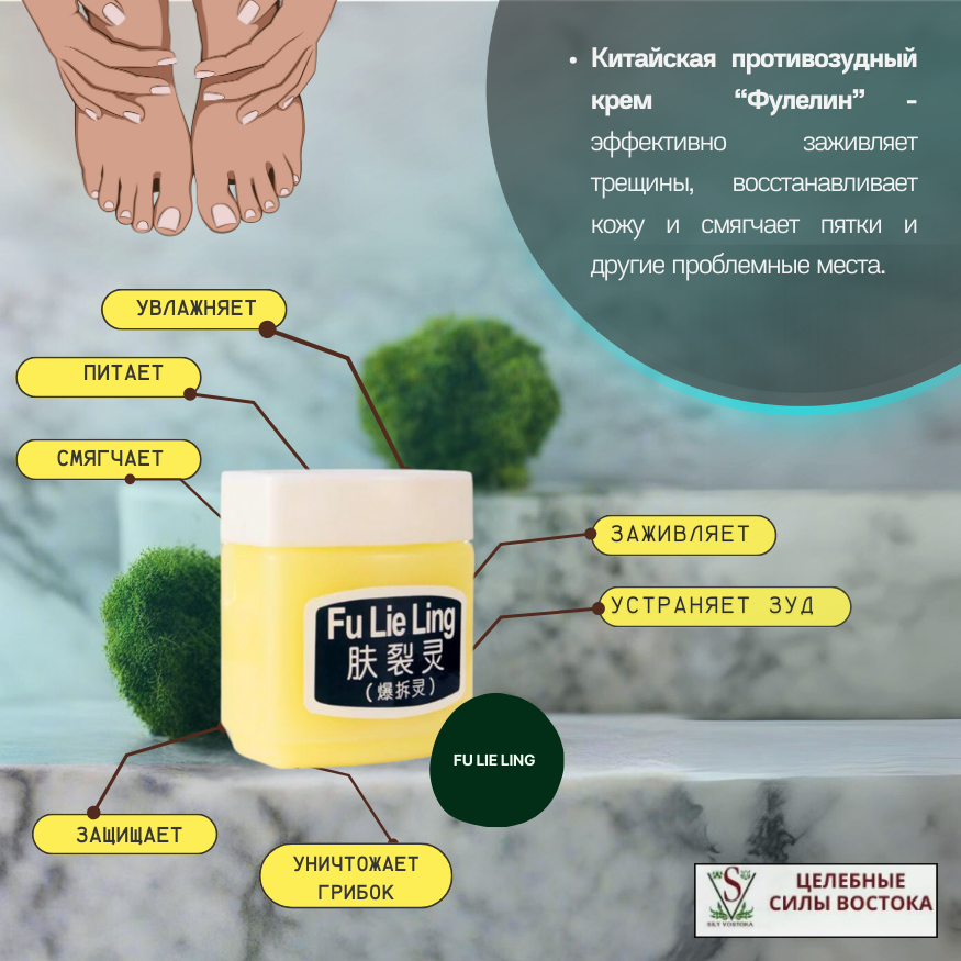 Крем от трещин на коже "Фулелин" FU LIE LING 45g. Для РУК И НОГ — фото 1