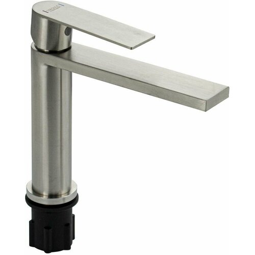 Смеситель для раковины, круглый корпус D - 35 мм с прямоугольным изливом, из нержавеющей стали марки 304, цвет сатин.