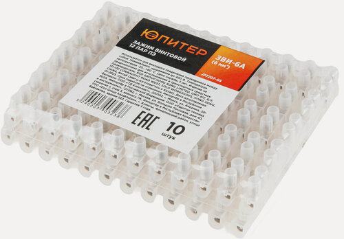 Изображение товара Зажим винтовой ЗВИ-6А 12 пар ПЭ (10 шт) Юпитер (клеммная колодка, 6 мм2) (JP7207-05)