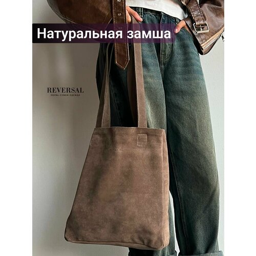 фото Сумка шоппер reversal, коричневый, зеленый