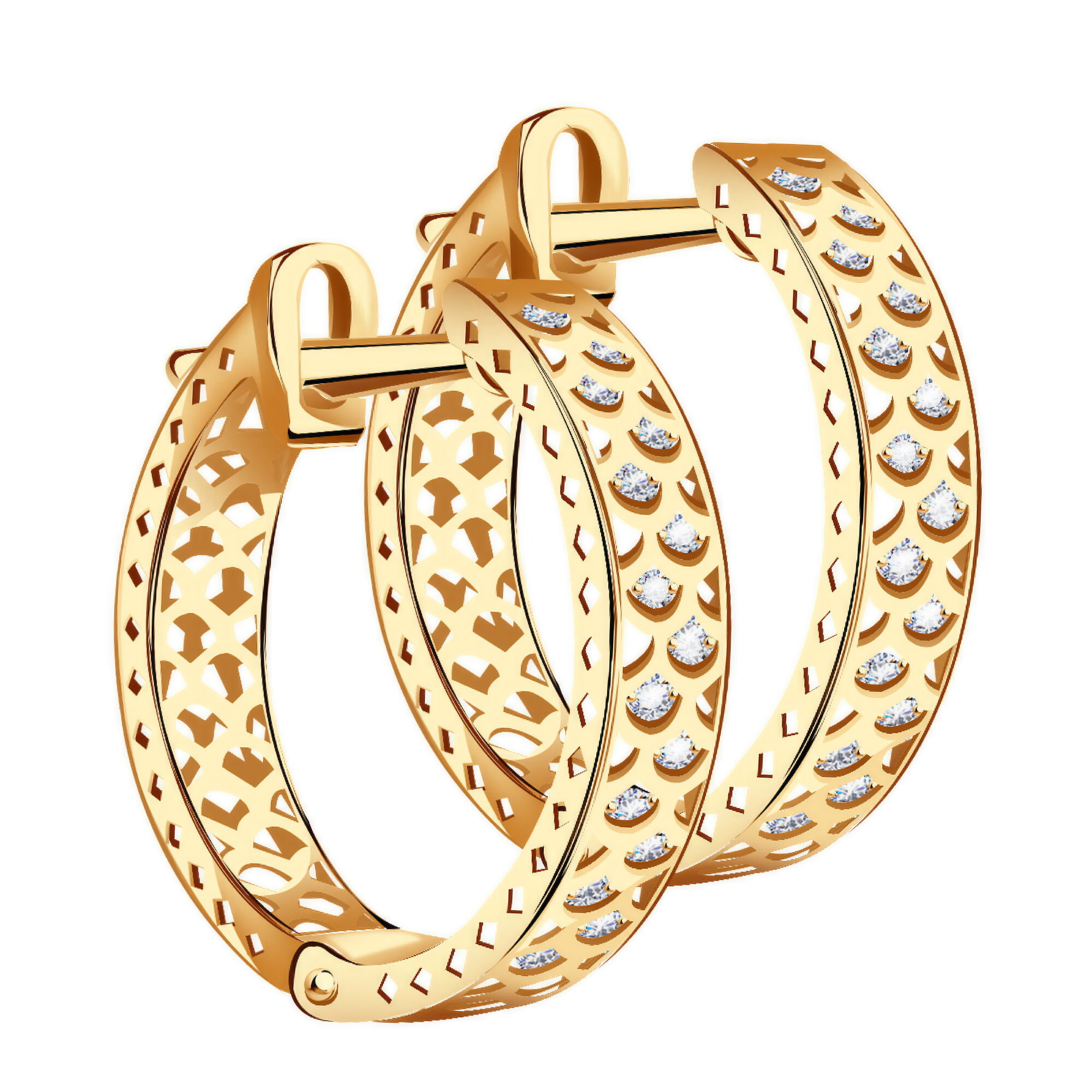 Серьги конго Diamant online, красное золото, 585 проба, фианит