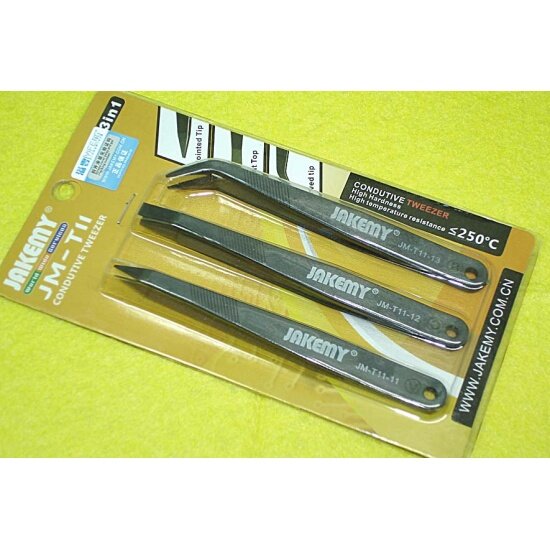 Набор антистатистических пинцетов Jakemy JM-T11 3 пинцета разной формы 120мм