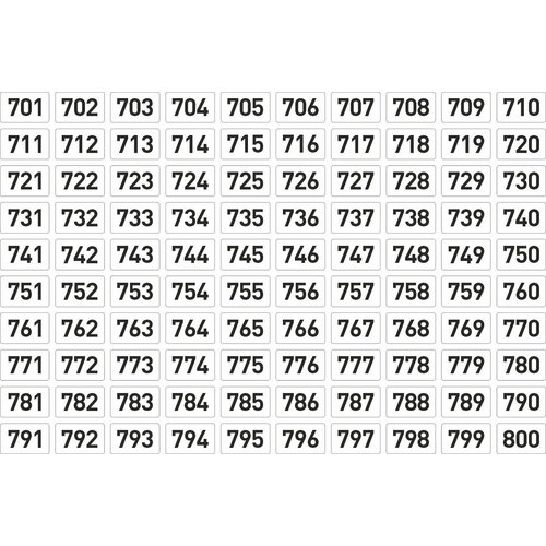 Набор наклеек цифры 701 - 800, 100 штук