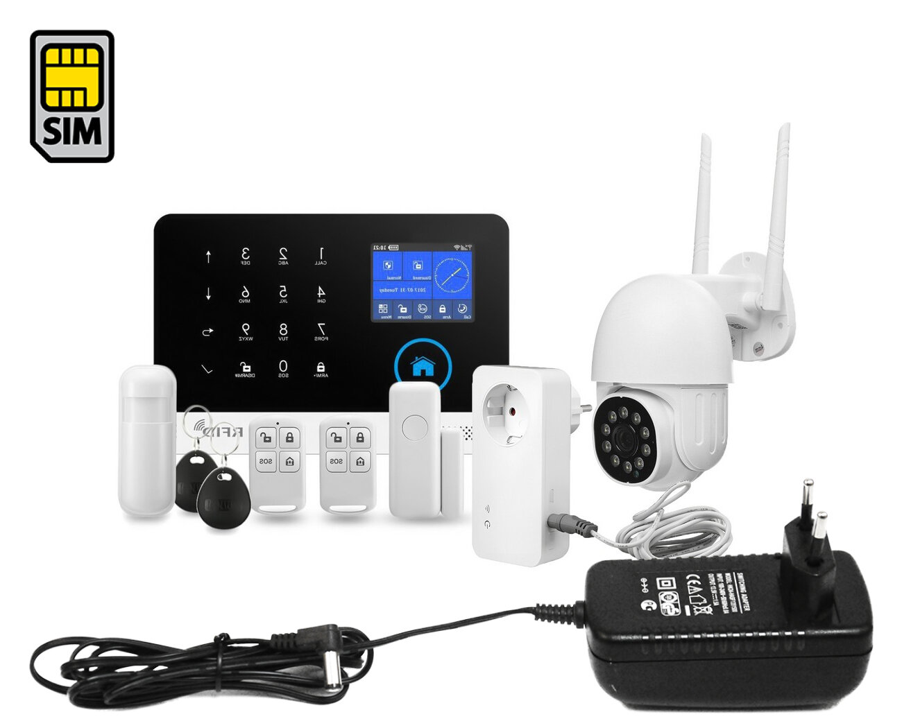 GSM Wi-Fi сигнализация с уличной камерой и умной розеткой с датчиком t для офиса: HDcom 9826(ASW5) и Страж Oko и Strazh W130-T