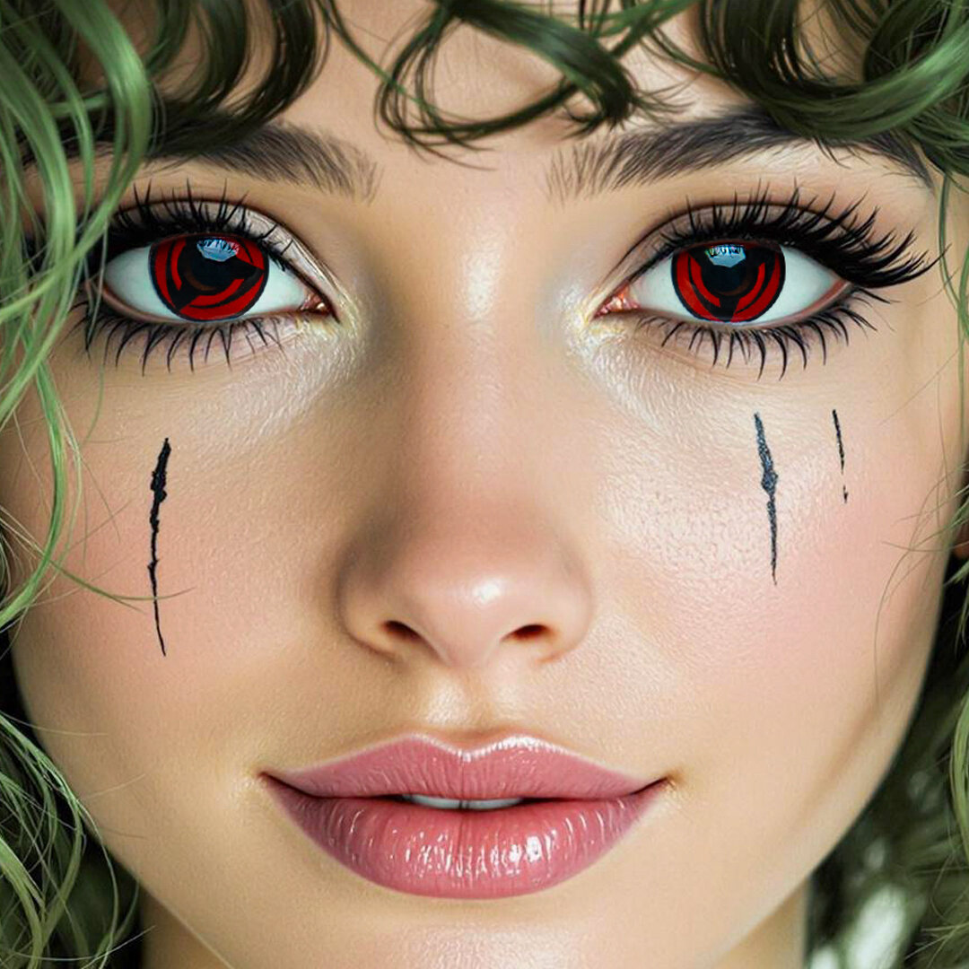 Красные цветные контактные линзы Анимэ на 1 год, без диоптрий 0.0 / 14.0 / 8.6, 2 шт.