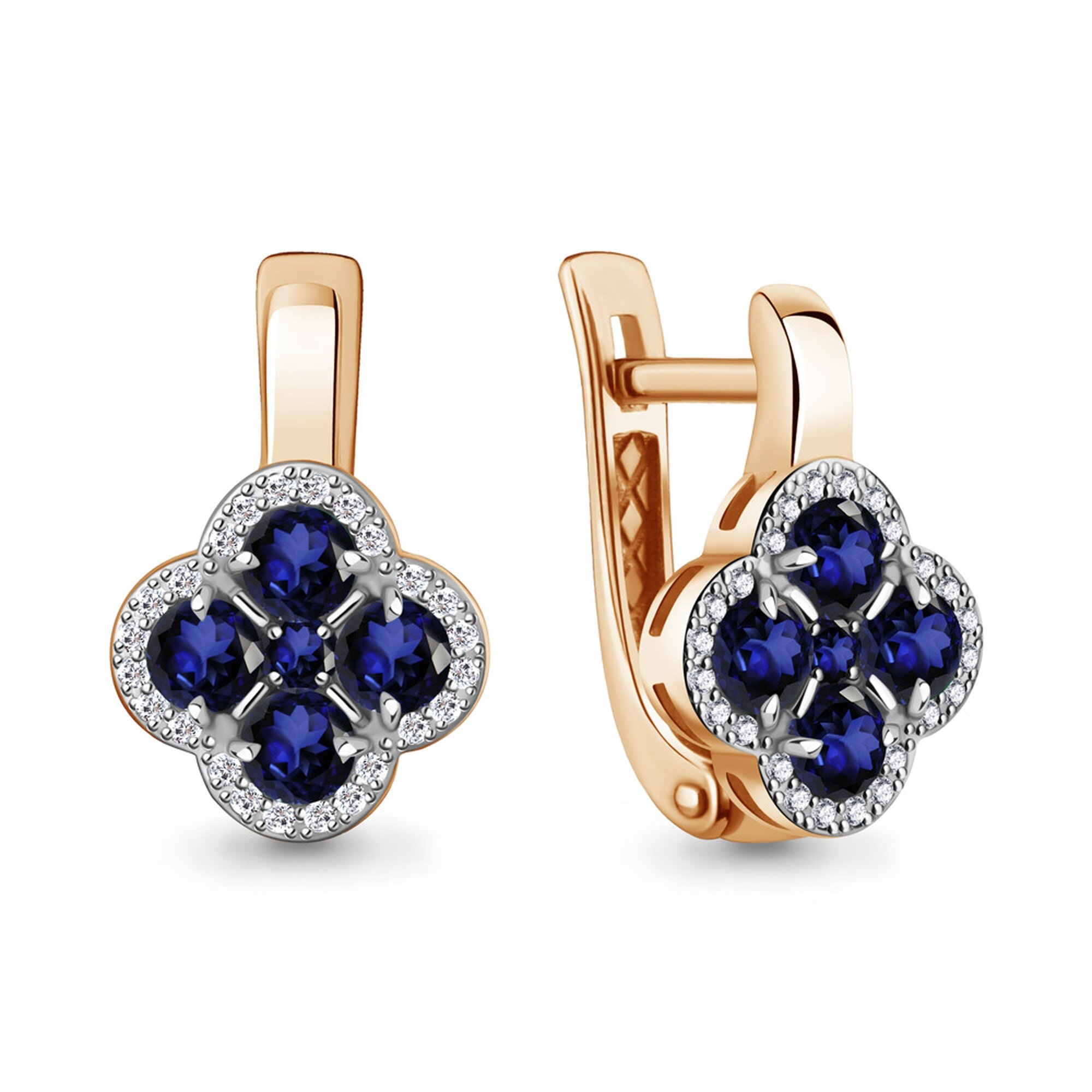 Серьги, красное золото, 585 проба, сапфир, бриллиант