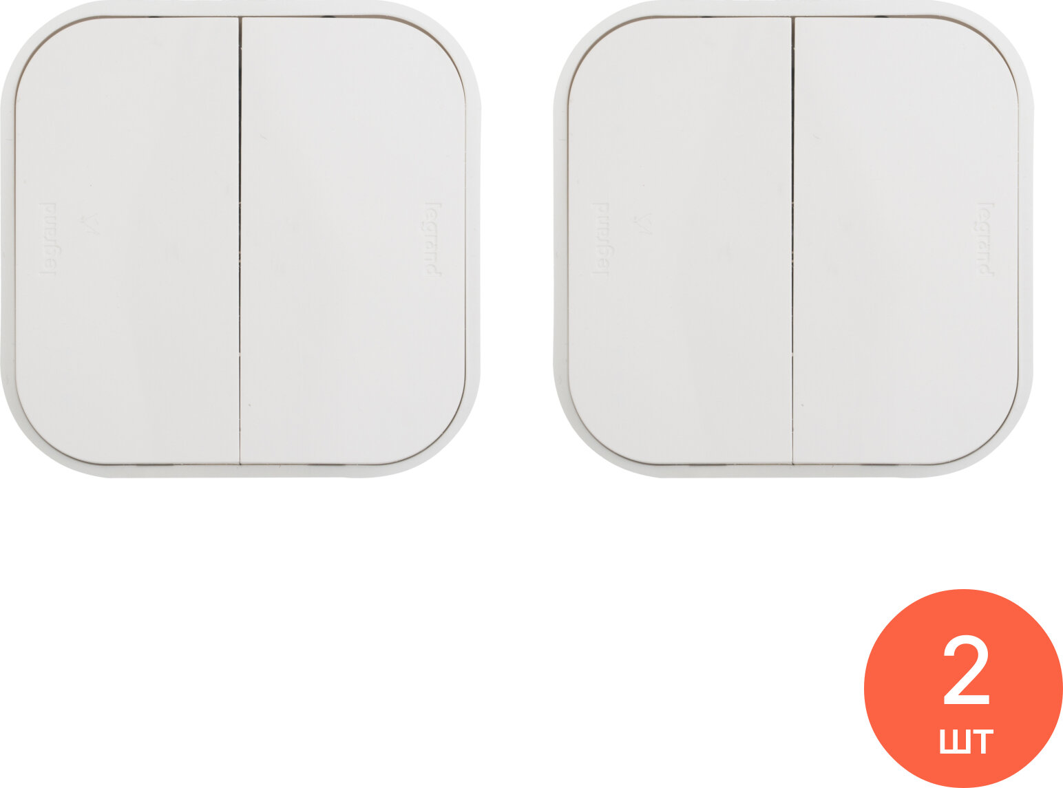 Выключатель Legrand / Легранд Quteo, 10А IP20 250В, белый 65х65х35мм двухклавишный, 782202 / переключатель (комплект из 2 шт)