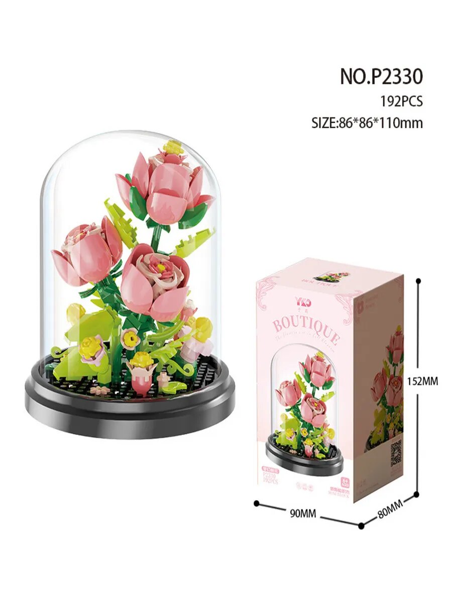 Конструктор Цветы в колбе Flowers вечный букет/ 192 деталей/ для девочек/ для взрослых
