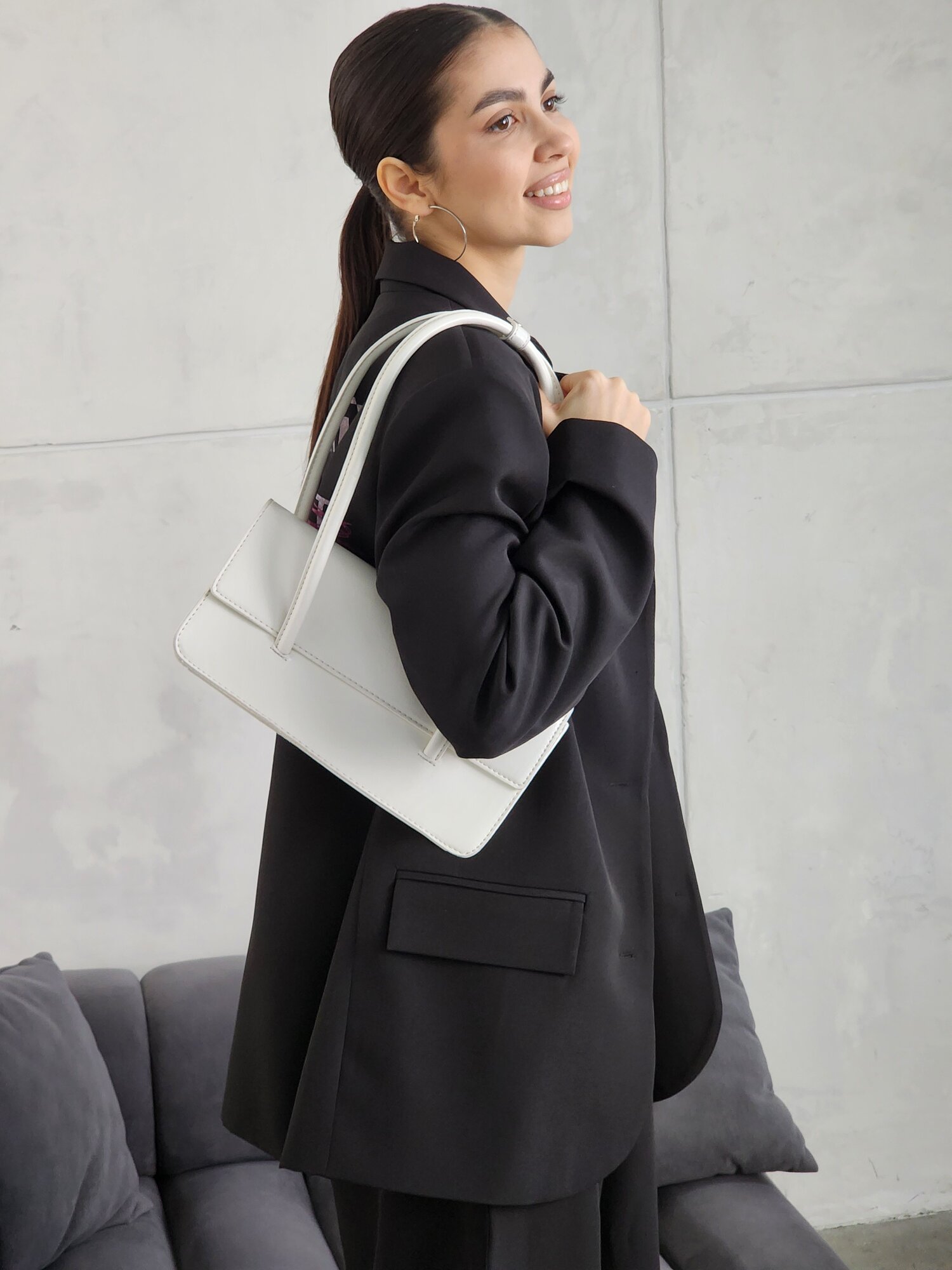 Сумка багет Evangelina May Сумка багет, фактура гладкая, белая — фото 1