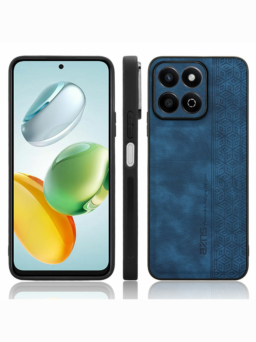 Чехол для Honor X8c кожаный с тиснением / Хонор Х8с с защитой