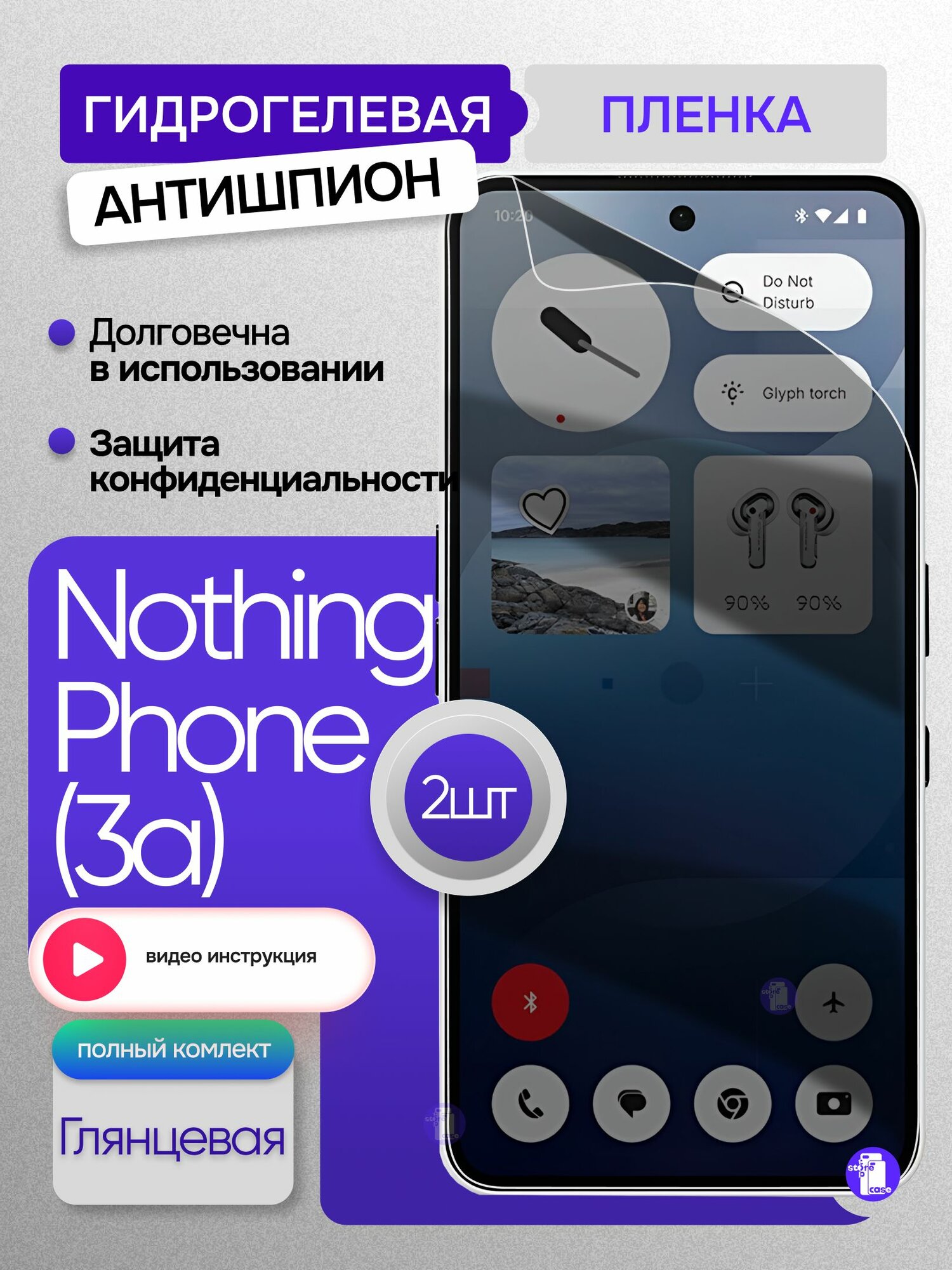 Глянцевая гидрогелевая пленка антишпион Nothing Phone (3a) 2шт
