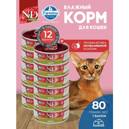 Консервированный влажный корм, Farmina N&D Quinoa, Н&Д для кошек с Киноа, для профилактики МКБ Фармина 80 г - 12 шт