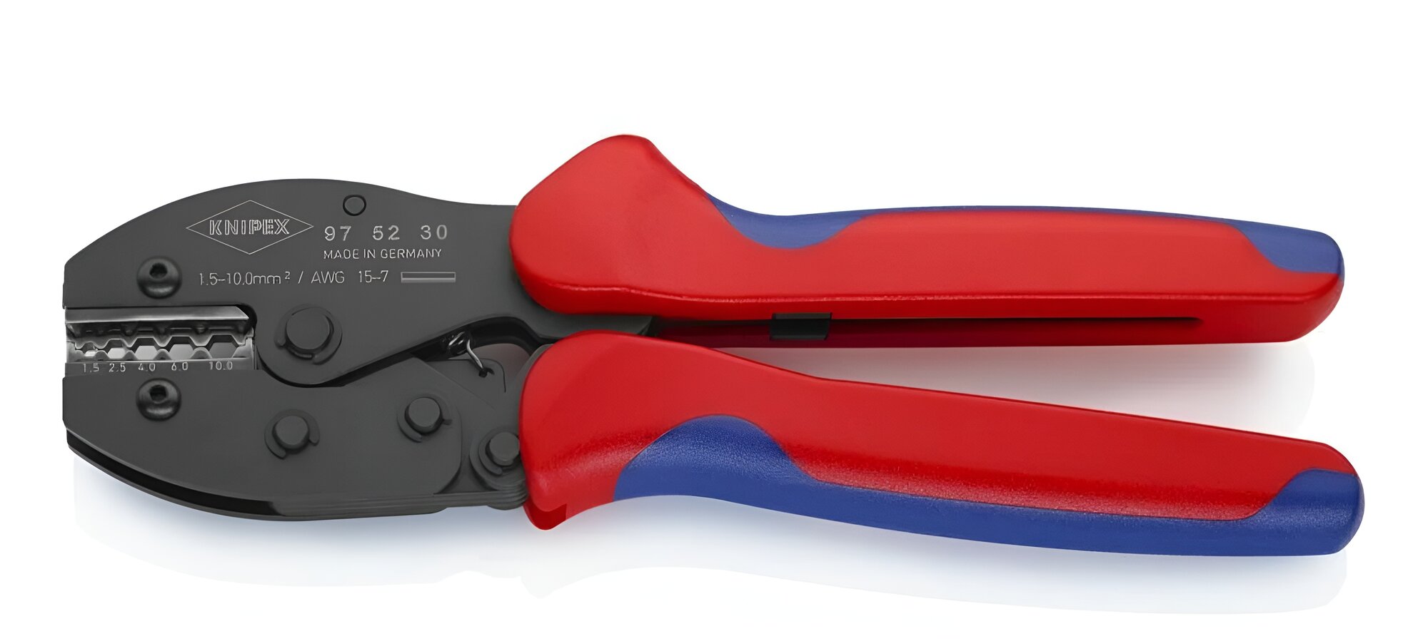 Пресс-клещи KNIPEX PreciForce, 5 гнёзд, неизолированные гильзы DIN 46267, 1.5-10.0 кв. мм, длина 220 мм KN-975230