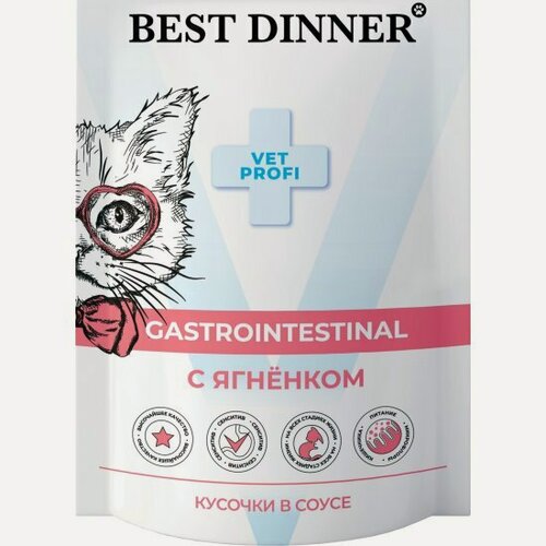 Изображение товара Корм влажный Best Dinner Vet Profi Gastro Intestinal для кошек, кусочки в соусе с Ягненком, 24шт х85 г.