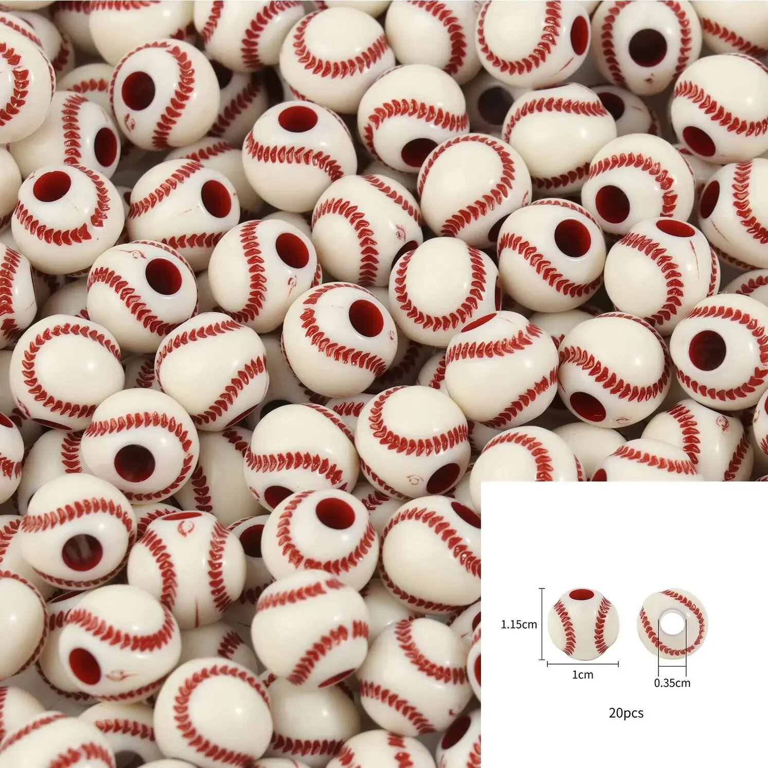 20/50 шт спортивные бусины для баскетбола бейсбола тенниса акриловые бусины-разделители для изготовления браслета ожерелья сделай сам принадлежности для рукоделия ювелирные изделия 50pcs Beige baseball