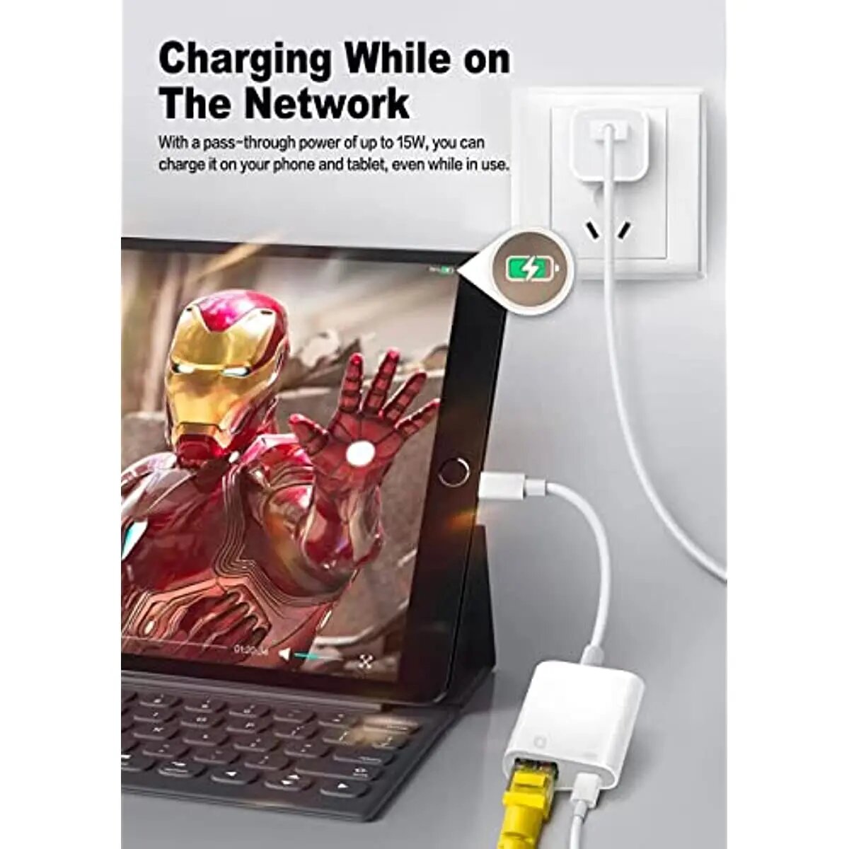 Переходник с USB C на Ethernet, сетевой адаптер типа C на LAN поддерживает Ethernet сети 100 Мбит/с, Совместимость с Android/iPad/MacBook, 100Mbps Type C — фото 1