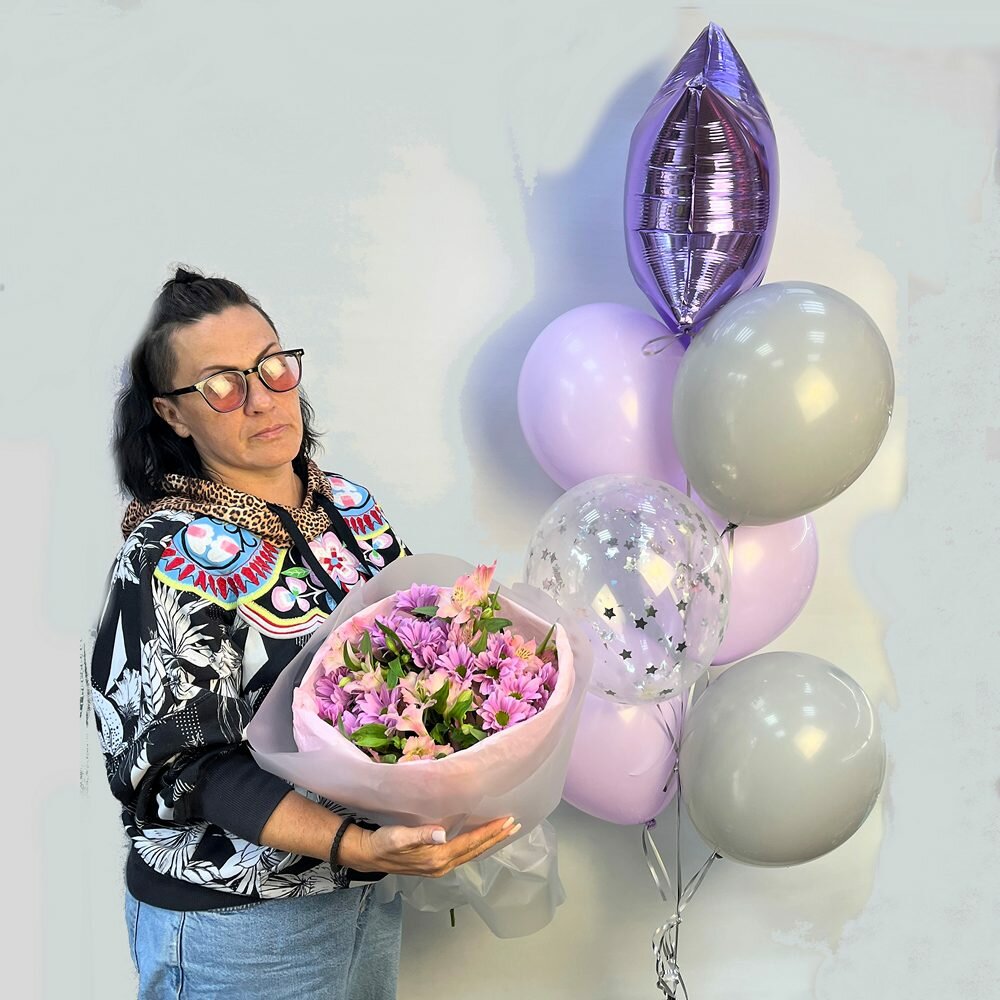 Комбо набор (цветы и шары) 13 - для самой любимой девушки, мамы, жены