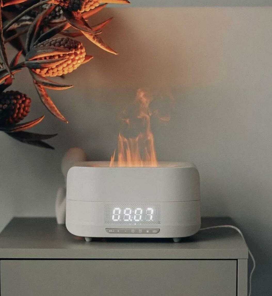 Увлажнитель аромадиффузор с часами и Bluetooth колонкой, белый